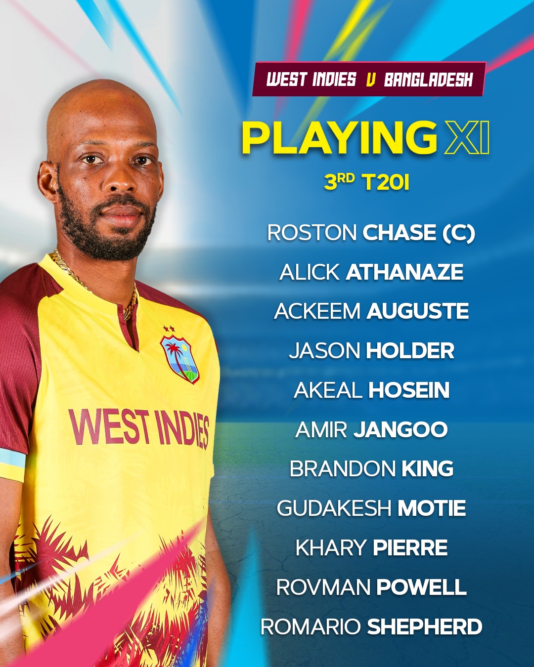 Windies - Auguste, Jangoo & Motie 🔄 Hope, Rutherford & Seales Three ...