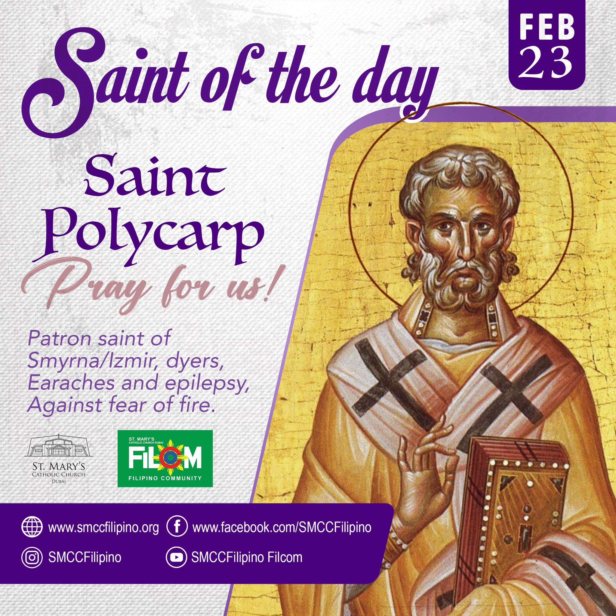 SMCCFilipino - Saint of the Day | Saint Polycarp | February 23 Cc ...