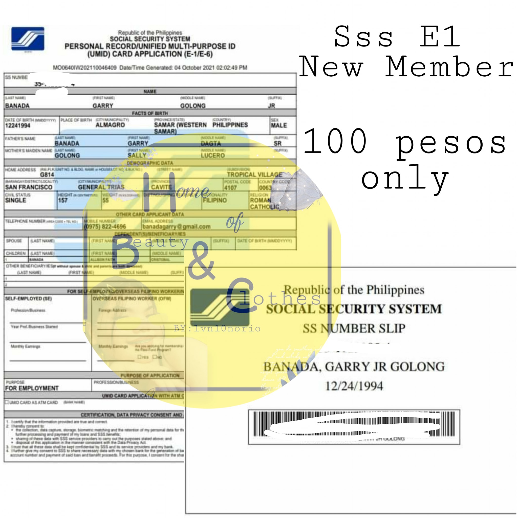 HB&C ph - SSS NUMBERING (E1 form ) 100 pesos only 20... | Facebook