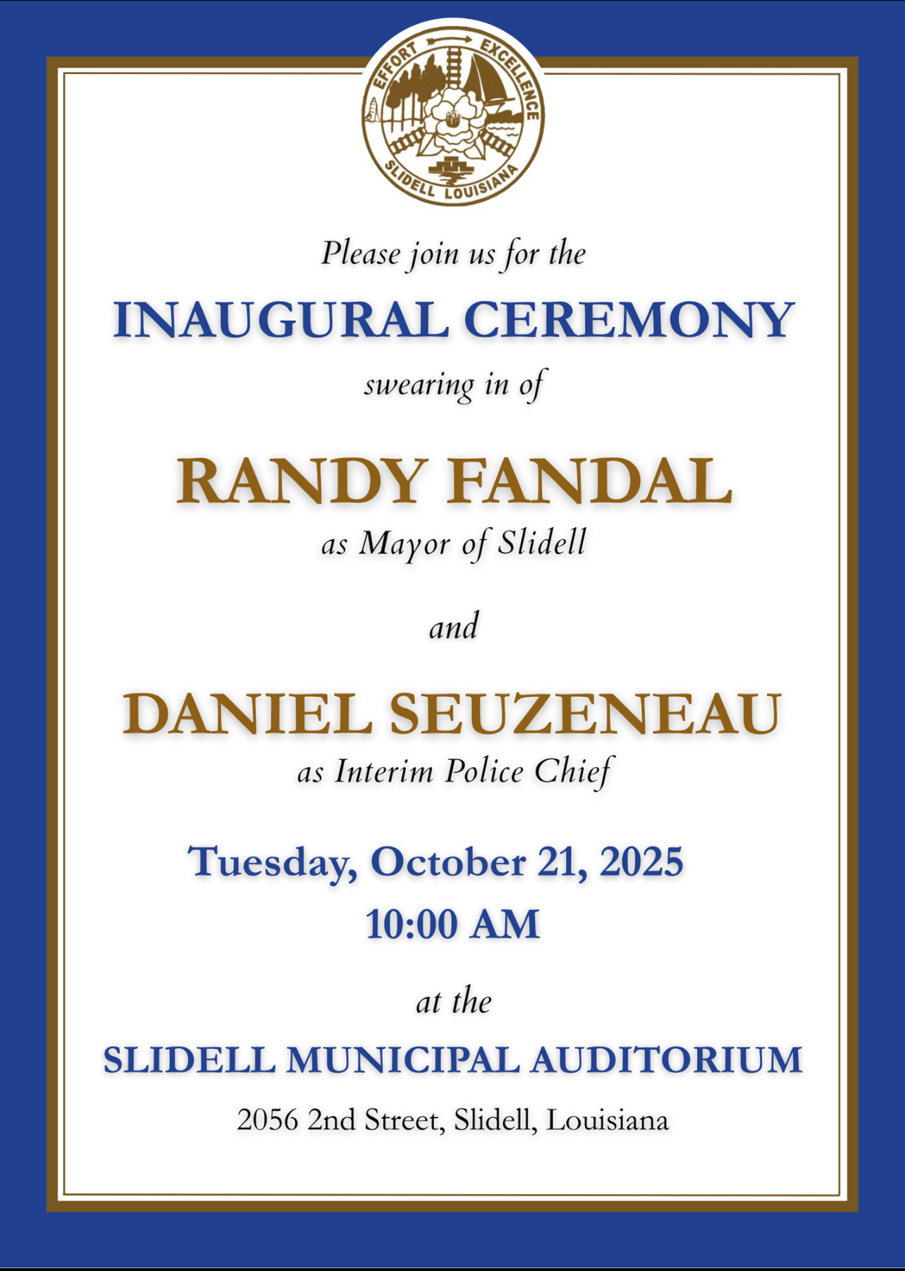 Slidell - 🇺🇸𝐈𝐧𝐚𝐮𝐠𝐮𝐫𝐚𝐥 𝐂𝐞𝐫𝐞𝐦𝐨𝐧𝐲 𝐬𝐰𝐞𝐚𝐫𝐢𝐧𝐠 𝐢𝐧 𝐨𝐟 𝐌𝐚𝐲𝐨𝐫 𝐑𝐚𝐧𝐝𝐲 𝐅𝐚𝐧𝐝𝐚𝐥 𝐚𝐧𝐝 ...
