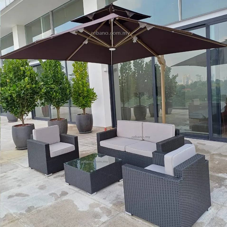 condo patio umbrella PURPLE LEAF 15x9ft Double-Sided Rectangular Outdoor Market with Base, Light Grey The PURPLE LEAF 15 FT Patio Market Umbrella Titus Half 9' Market Umbrella