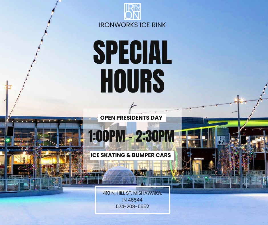 【152】専用ページ Ironworks Ice Rink will be open for special hours on 2/16! Skating