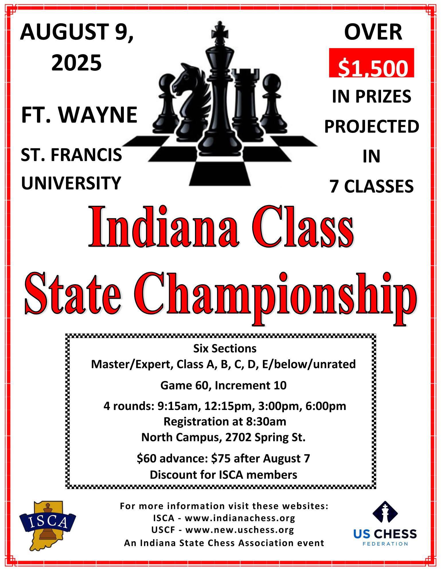 The early entry fee for... - Indiana State Chess Association | Facebook