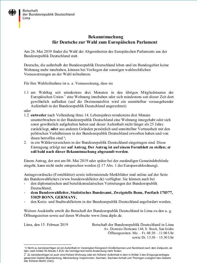 Am 26 Mai 2019 Findet Die Nachste Wahl Embajada De Alemania