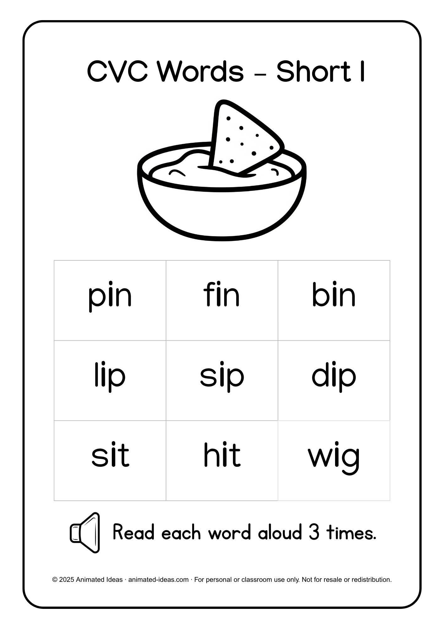 Drawing for Kids | Short Vowel CVC Words – Printable Reading Materials ...