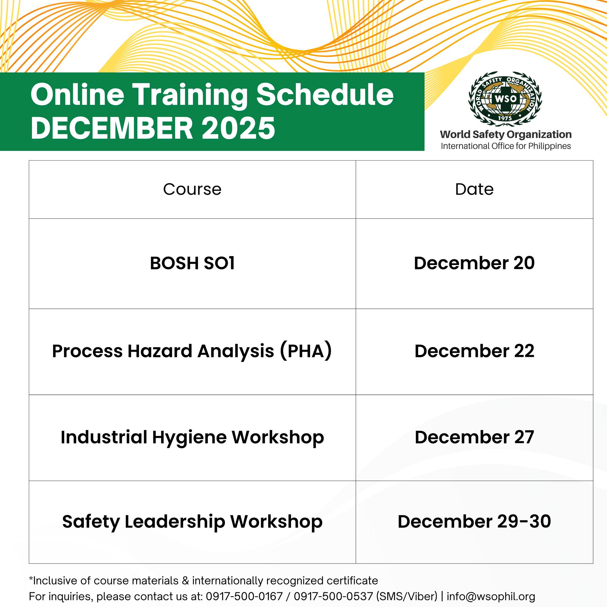 𝗢𝗦𝗛 𝗖𝗢𝗨𝗥𝗦𝗘𝗦 - 𝗗𝗘𝗖𝗘𝗠𝗕𝗘𝗥 𝟮𝟬𝟮𝟱 𝗕𝗲 𝘁𝗵𝗲 𝗿𝗲𝗮𝘀𝗼𝗻 𝘆𝗼𝘂𝗿 𝘄𝗼𝗿𝗸𝗽𝗹𝗮𝗰𝗲 𝗶𝘀 𝘀𝗮𝗳𝗲𝗿 ...