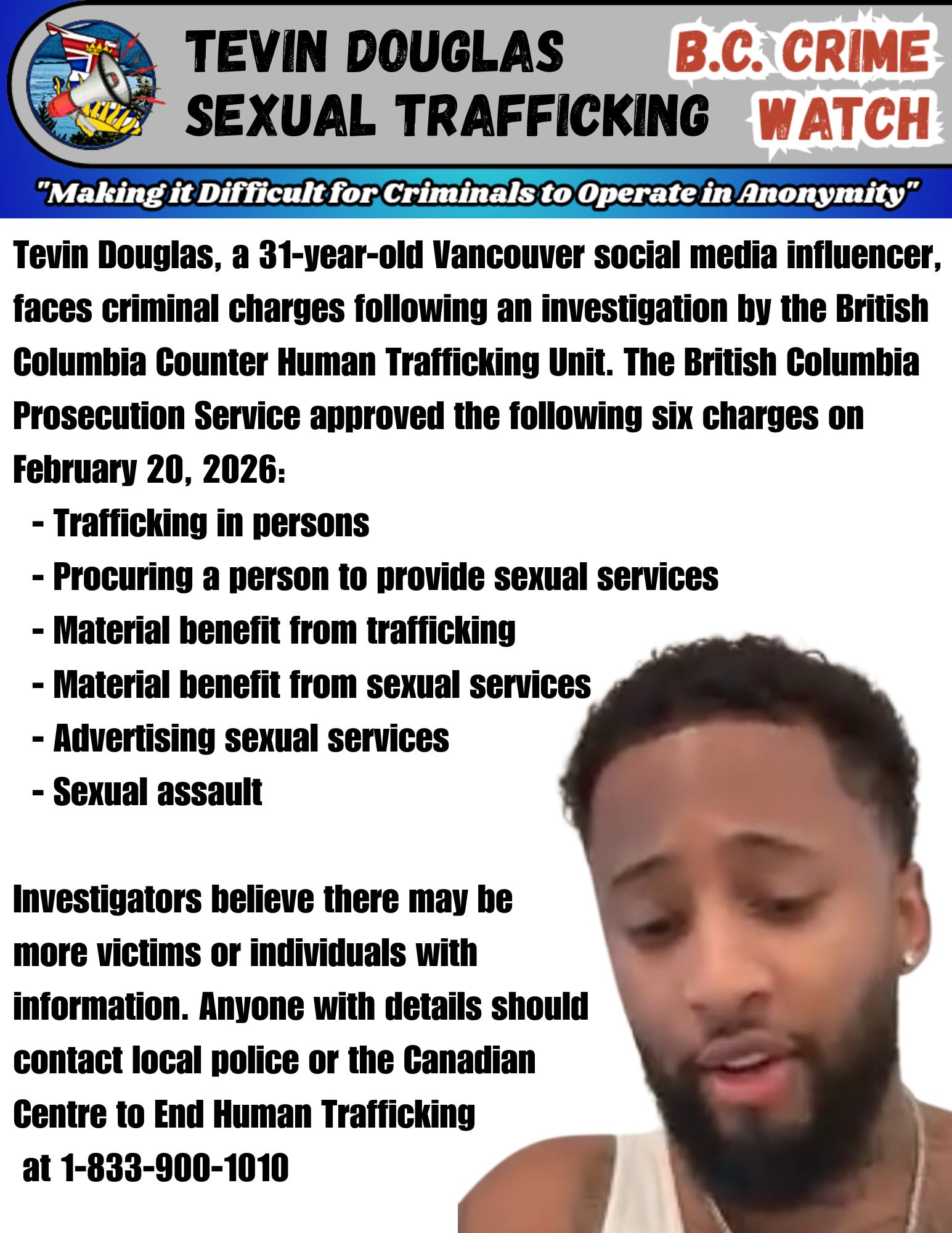 BC Crime Watch - Tevin Douglas, a 31-year-old Vancouver... | Facebook