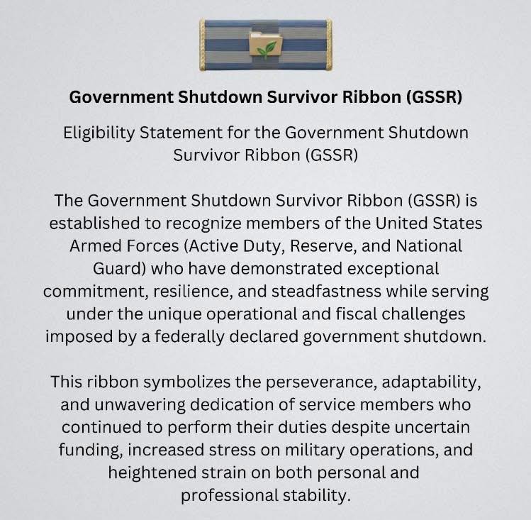 US - 🎖️ Introducing the Government Shutdown Survivor Ribbon 🎖️ Awarded ...