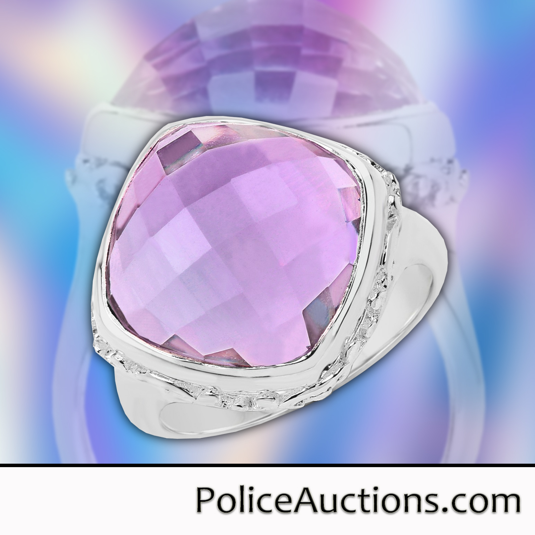 Bague Argent Sterling Et Améthyste - Taille 9, Occasion, Pierre Violette