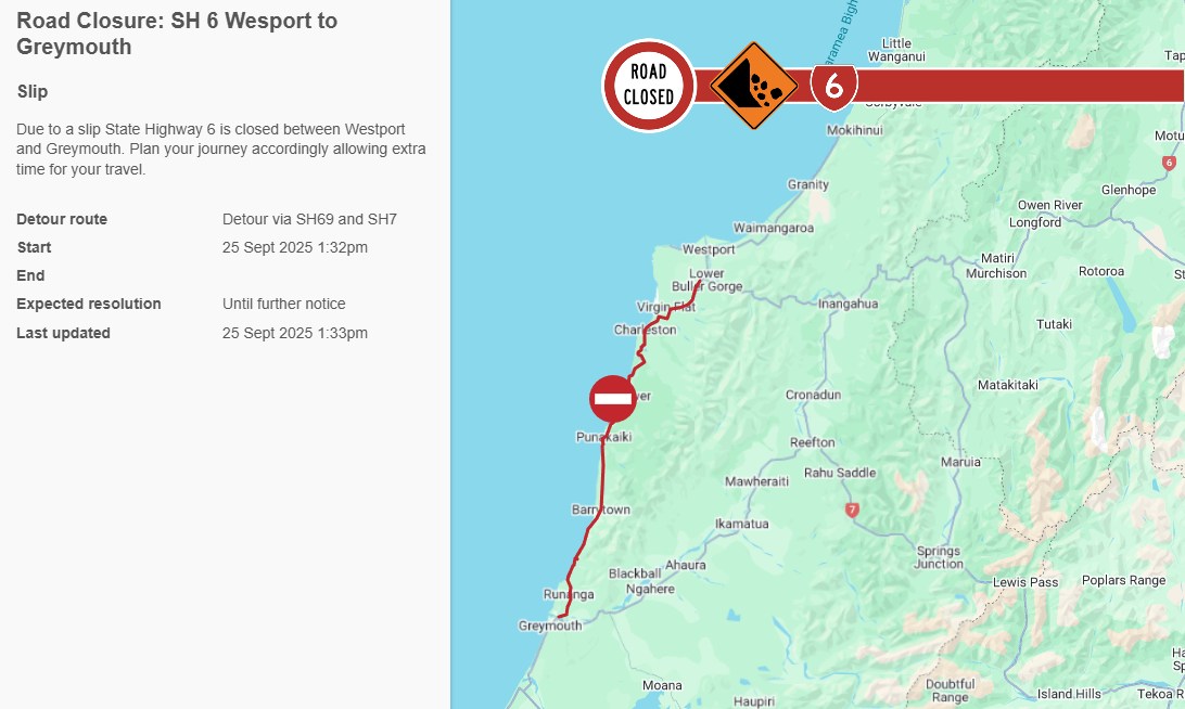 NZ - SH6 WESTPORT TO GREYMOUTH - SLIP - FINAL UPDATE 2:30PM SH6 is now ...