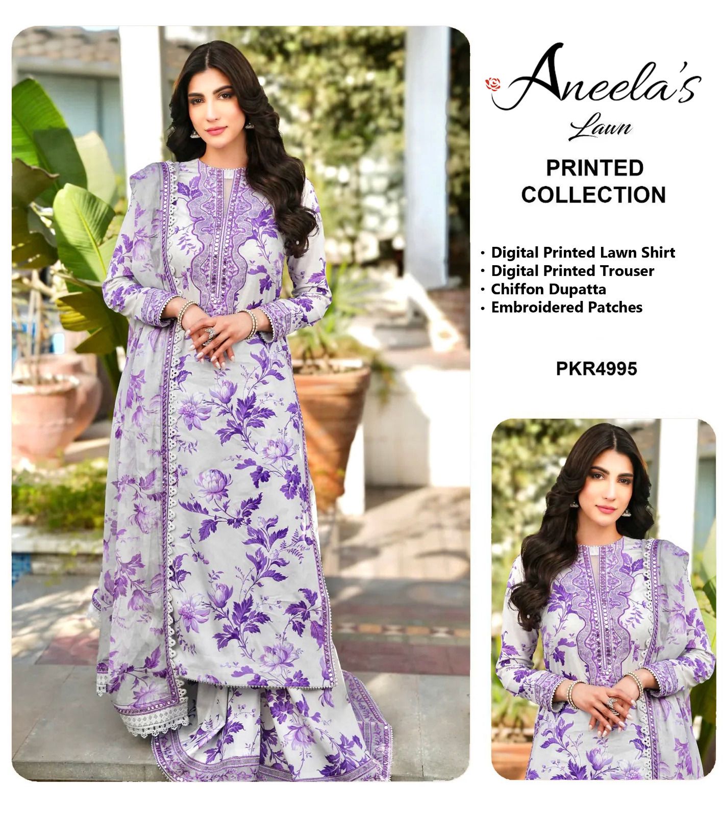 fitted lace wedding dress Aneela's Collection Printed Embroidered Lawn'25