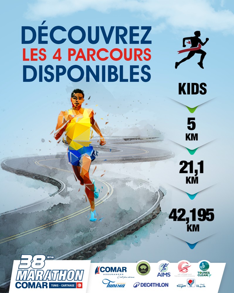 Marathon - Les 4 parcours du Marathon COMAR de Tunis-Carthage 🌟 📅 ...