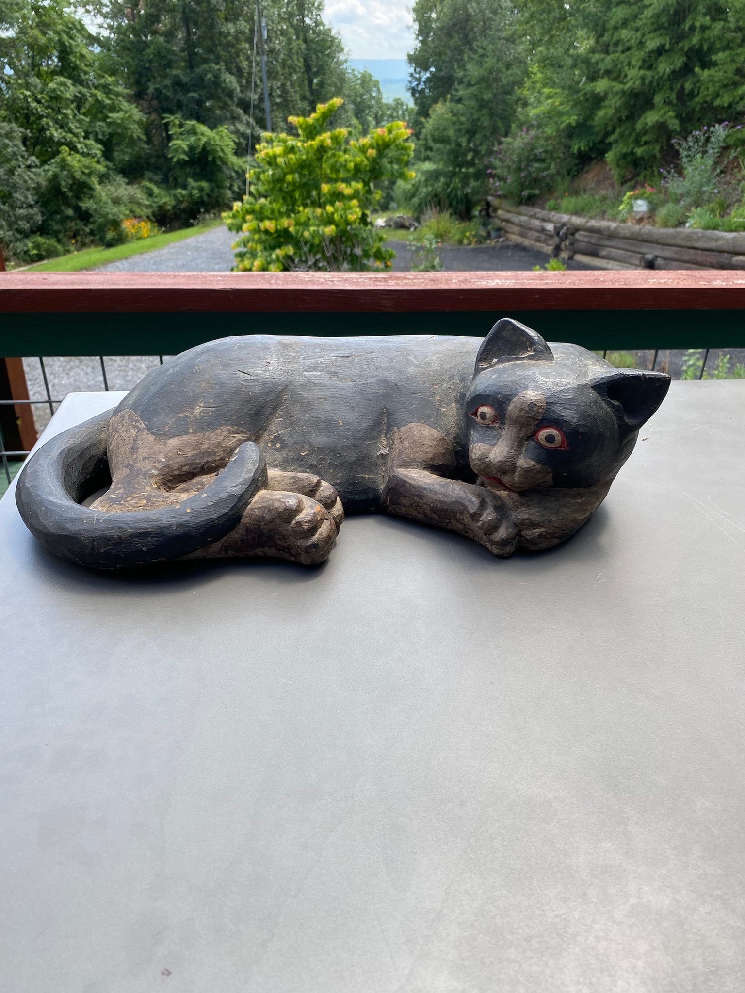 Vintage hand carved wooden cat by James Haddon