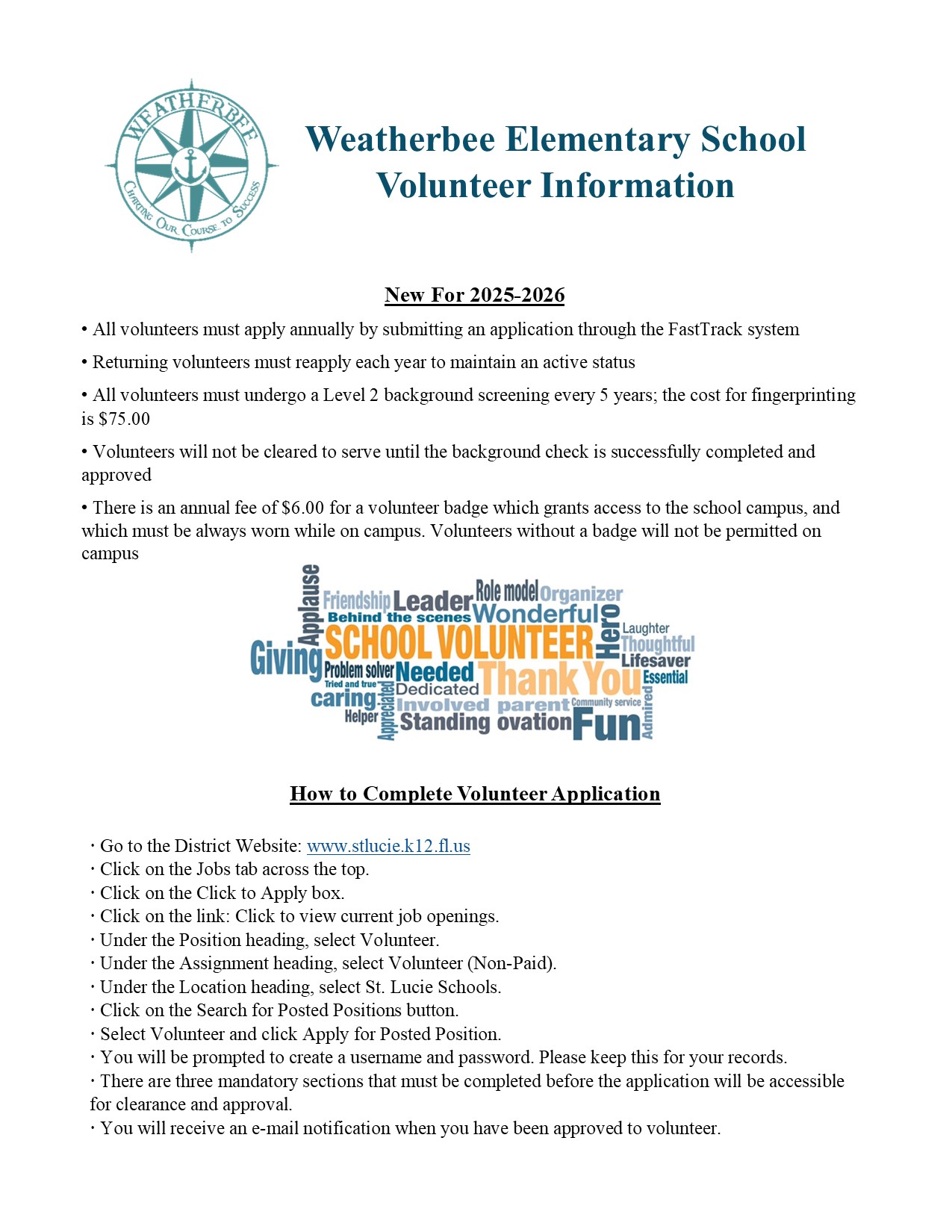 Weatherbee - Attention all volunteers! Please see below for new ...