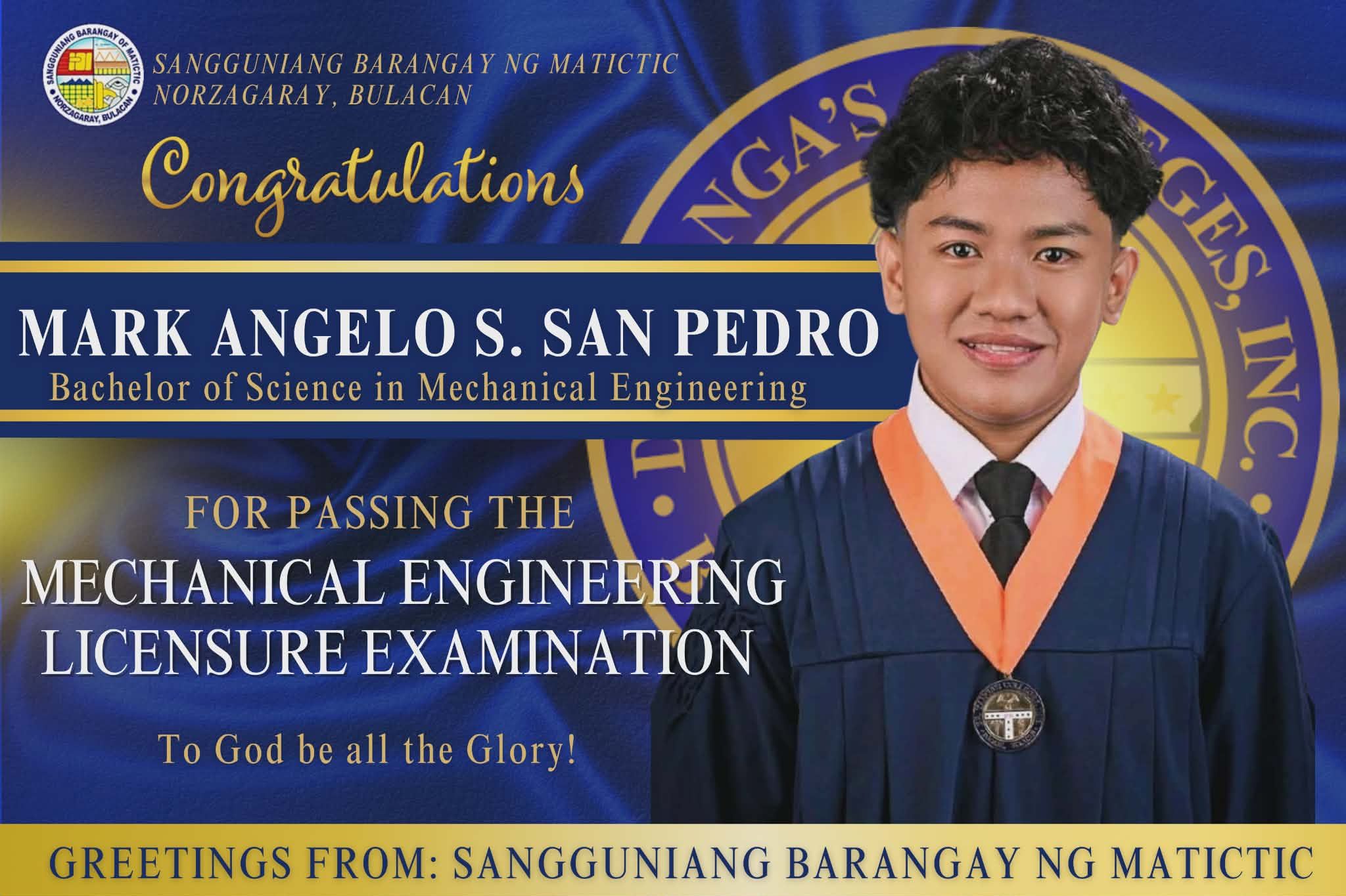 Isang taos-pusong pagbati kay Mark Angelo S. San Pedro sa kanyang ...