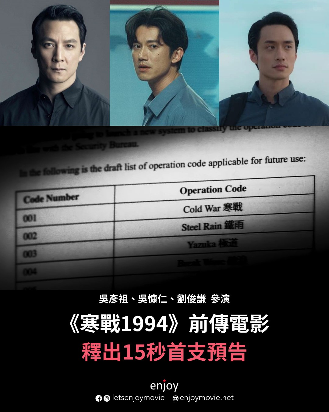 Enjoy - 《寒戰》系列新作釋出15秒預告！！《寒戰1994》由梁樂民執導、編劇，並由先前公布的吳彥祖、劉俊謙、吳慷仁等人演出 ...
