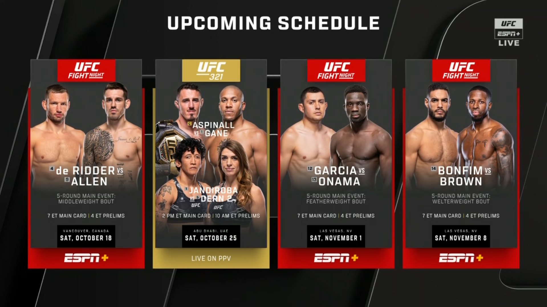 MMA 24/7 - Upcoming UFC Schedule 🗓 UFC Fight Night: De... | Facebook