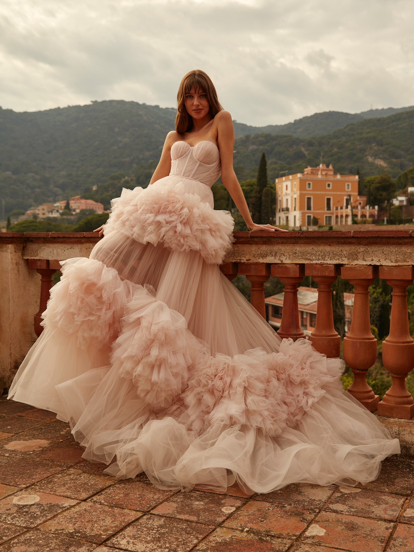 pink and brown wedding dress Because romance looks even sweeter in 💕. Fall in love with JOISYN , the princess that feels like a dream coming true. #NicoleMilanoByPronovias giving you two dreamy PT_Block Rebekah + Brett | Neckline:Wrap Neckline light brown wedding theme