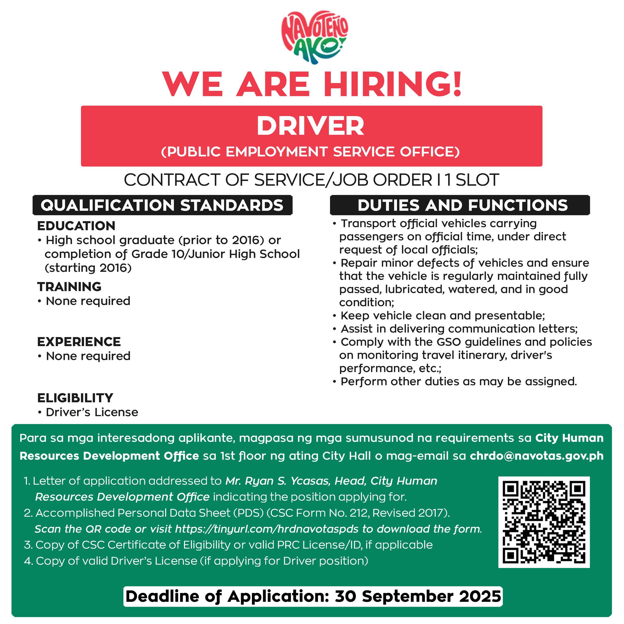 Navoteño - JOB ALERT | Nangangailangan ang Lokal na Pamahalaan ng ...