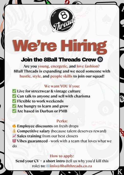 UMngeni - We’re Hiring 🎱 Join the 8Ball Threads Crew 🏆 Apply here 👉🏼 ...