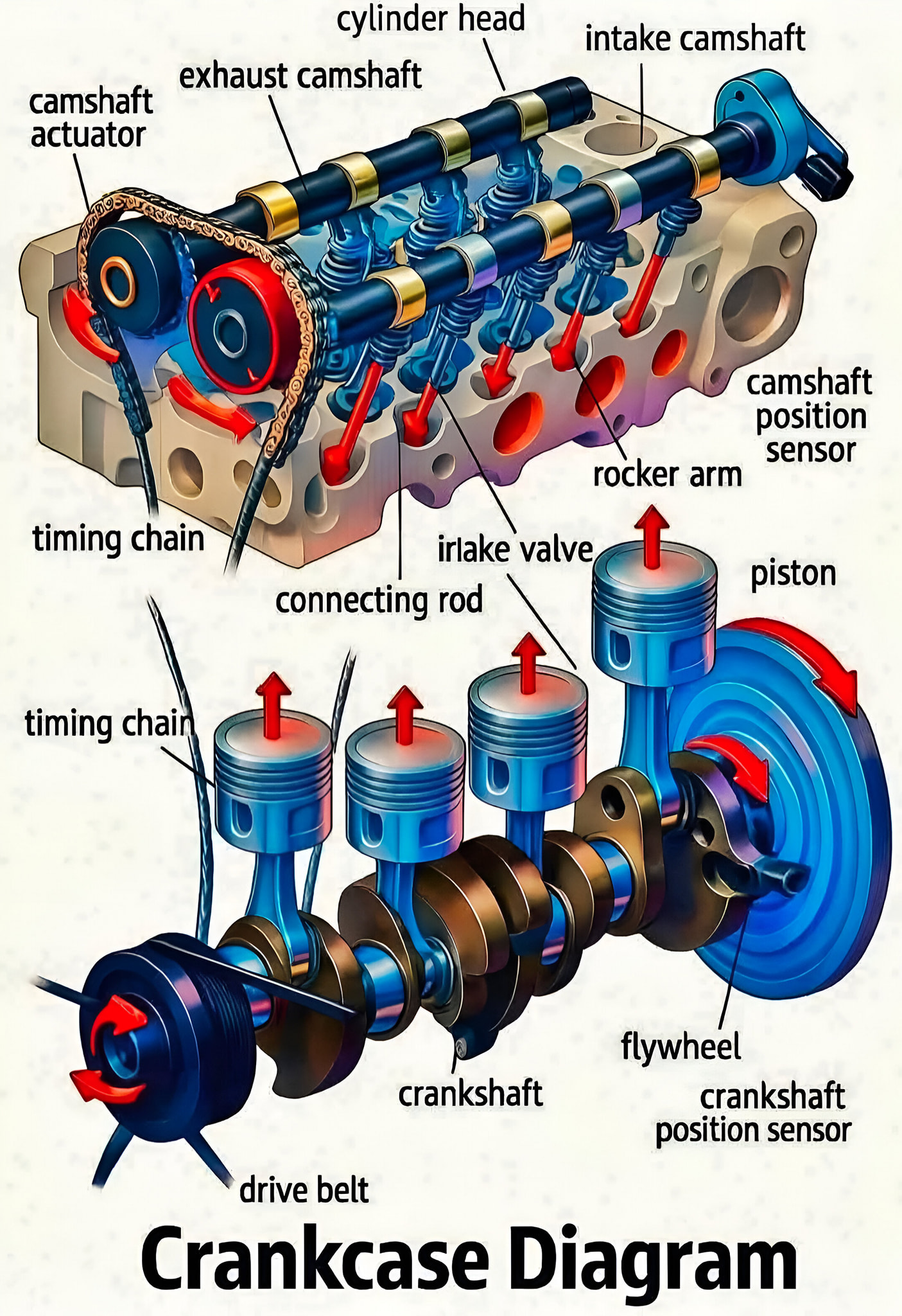 Mechanical Parts Knowledge | Illustration of an inline 4-cylinder DOHC ...