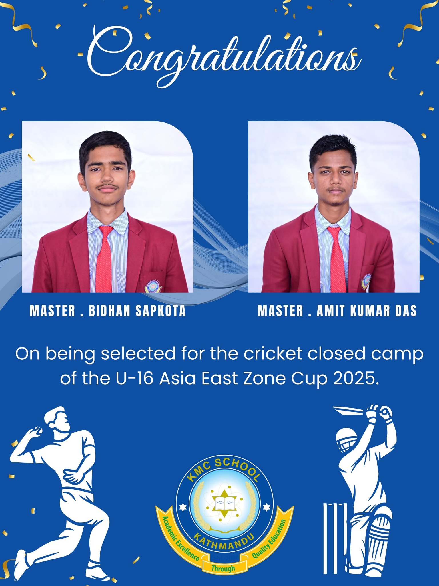 KMC - 🏏 𝑪𝒐𝒏𝒈𝒓𝒂𝒕𝒖𝒍𝒂𝒕𝒊𝒐𝒏𝒔 𝒕𝒐 𝑶𝒖𝒓 𝑪𝒓𝒊𝒄𝒌𝒆𝒕 𝑪𝒉𝒂𝒎𝒑𝒊𝒐𝒏𝒔! 🌟 We are delighted to ...