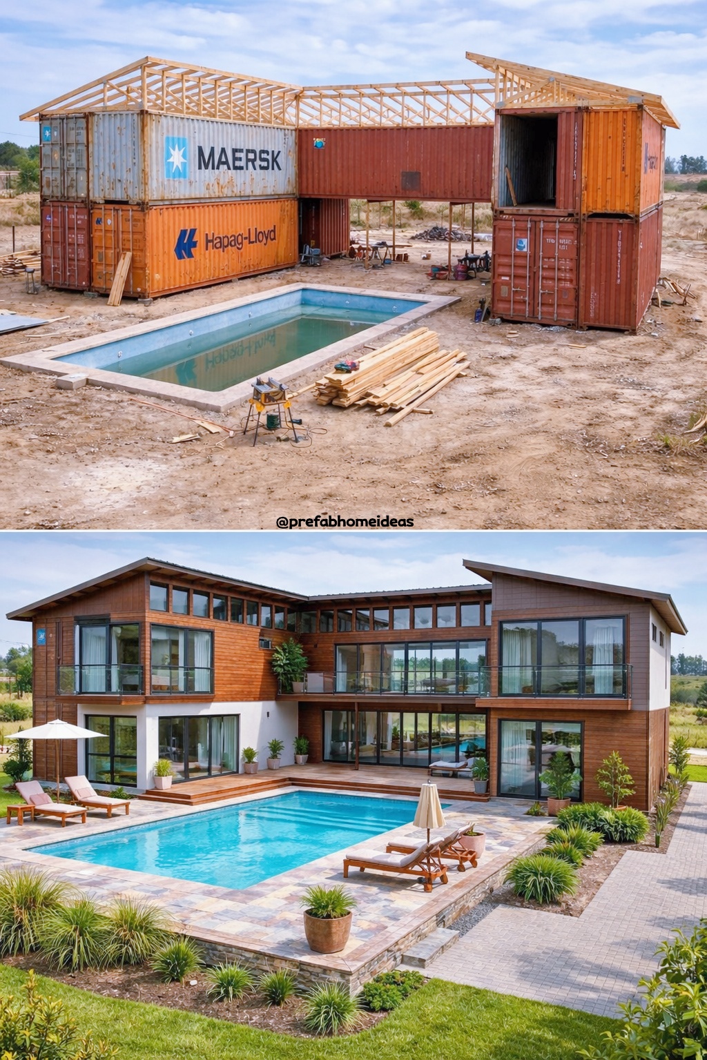 Prefab - From rusty to full-on luxury 😮‍🔥 Built using 4 x 40ft shipping ...
