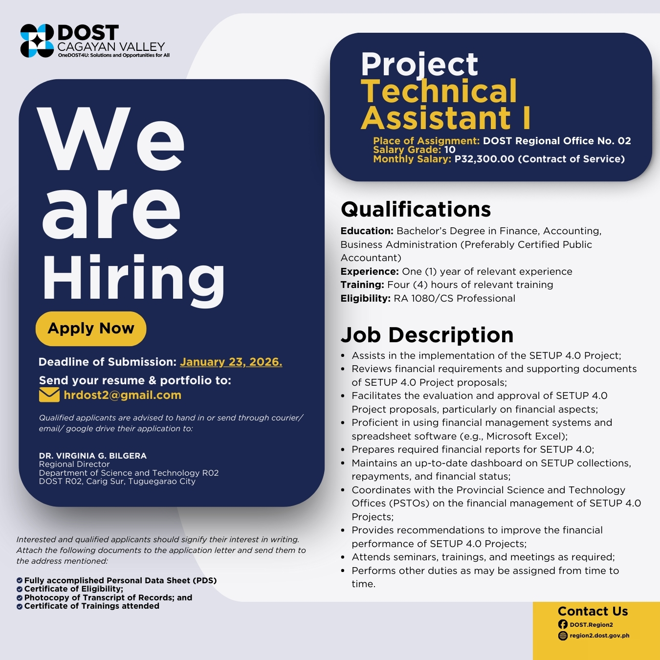 DOST - Region 2 - 𝐖𝐄 𝐀𝐑𝐄 𝐇𝐈𝐑𝐈𝐍𝐆! (1) Project Technical... | Facebook