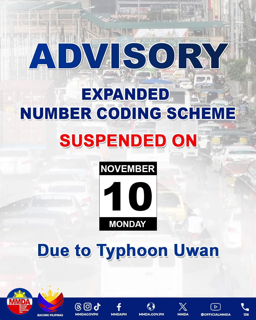 Daily - NUMBER CODING SUSPENDED TOMORROW The #MMDA has suspended the ...