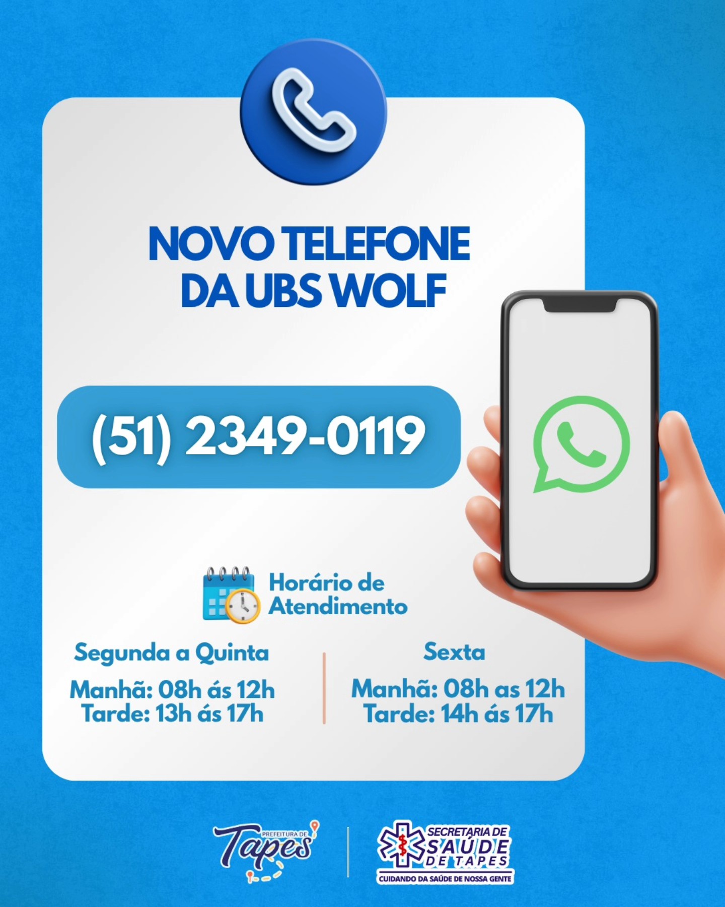 Prefeitura - 📞 NOVO TELEFONE E WHATSAPP DA UBS WOLF 📞 A Prefeitura de ...