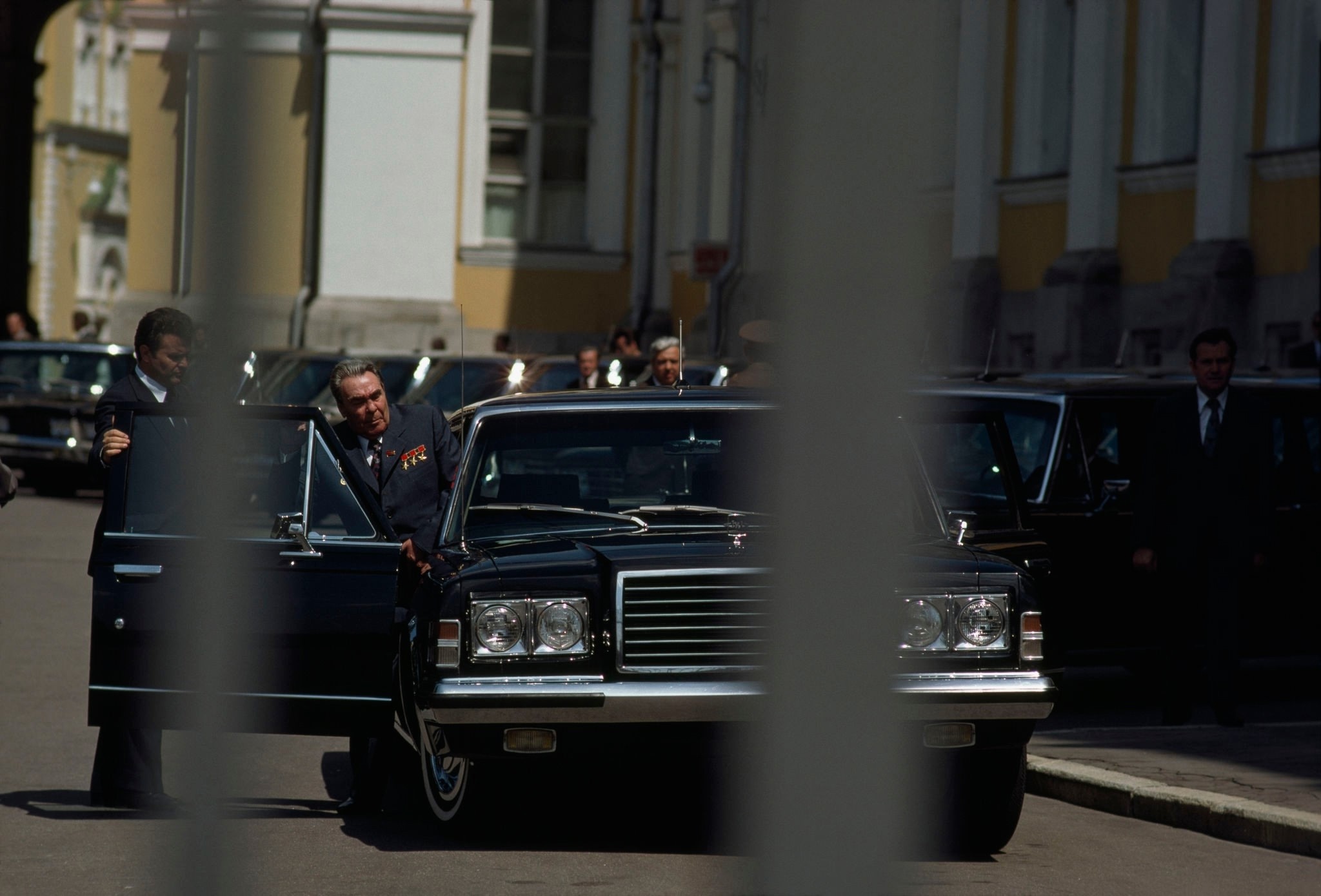 L. I. Brezhnev gets into the new ZIL-4104 limousine. USSR, 1978