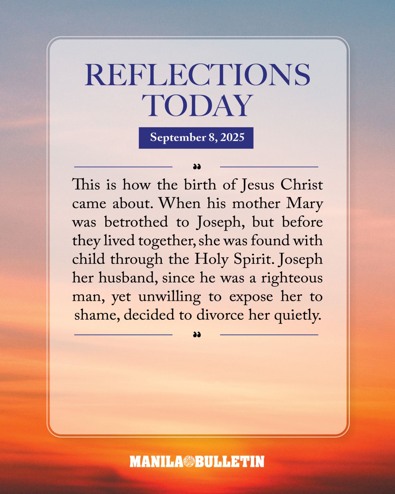MANILA BULLETIN - Reflections today, September 8, 2025. | Facebook