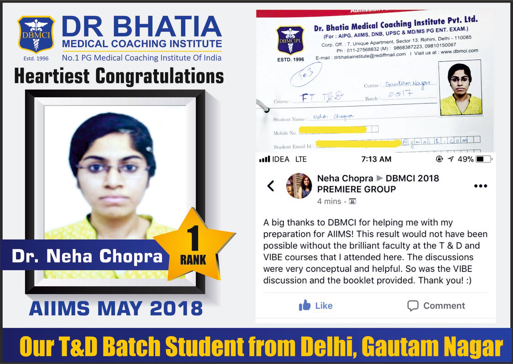 DBMCI Egurukul - Heartiest Congratulations to Dr Neha Chopra, for acing ...