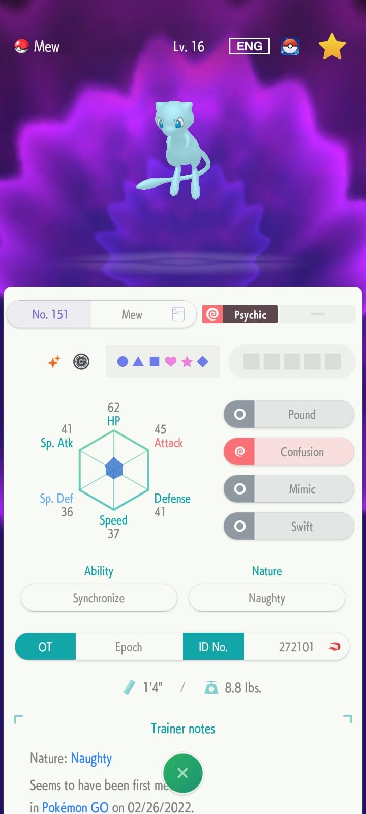 Pokémon Go Shiny Mew Instant Transfer To Pokémon Home – Custom OT ( #151 )