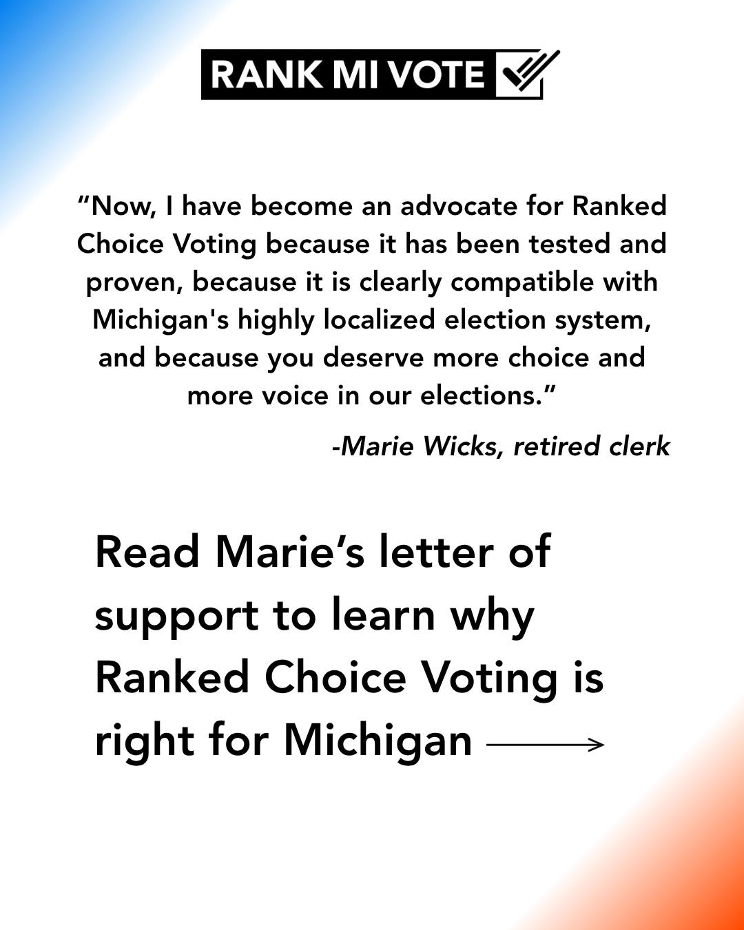 Rank - Marie Wicks took the time to research Ranked Choice Voting. Read ...