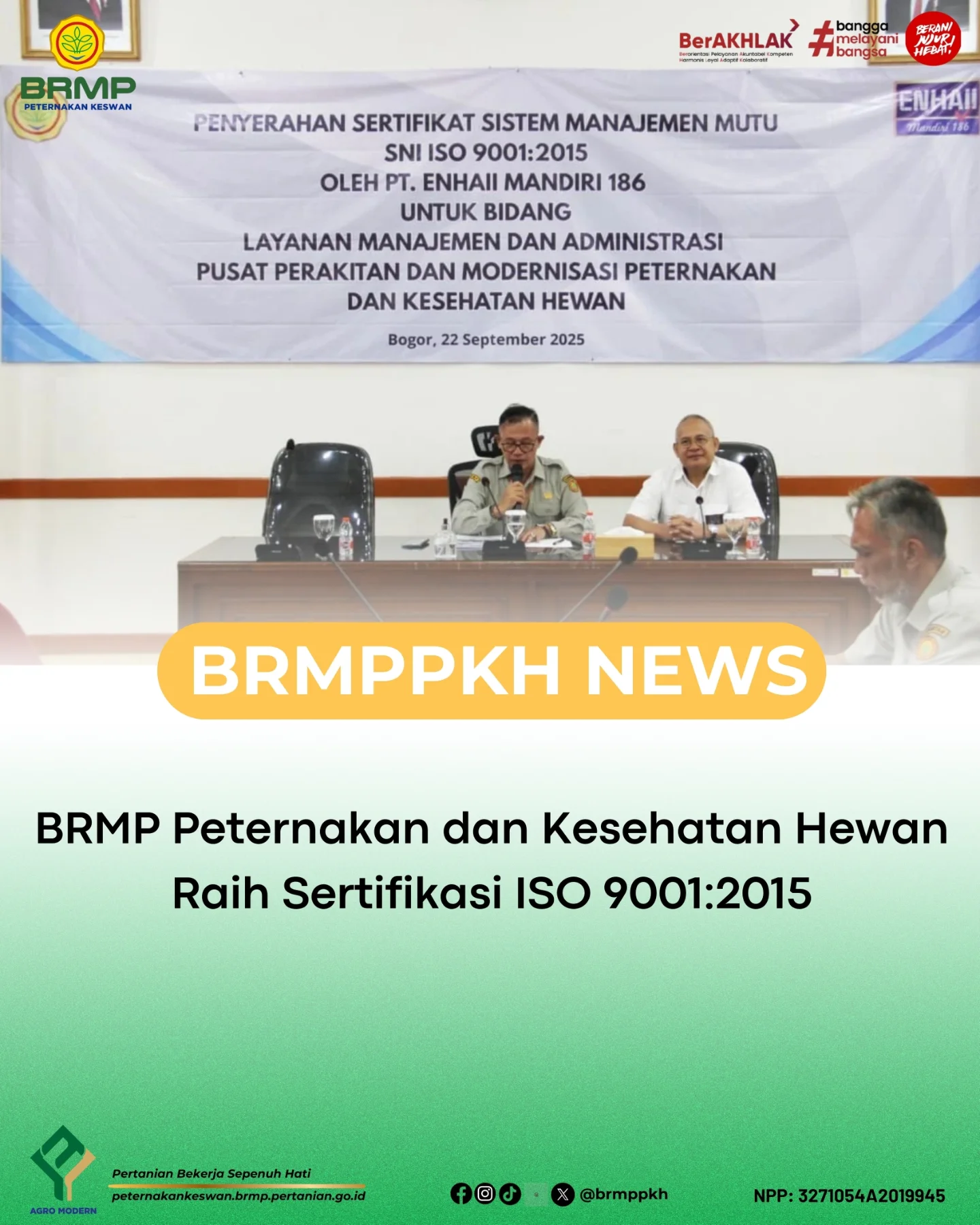 BRMP Peternakan dan Kesehatan Hewan Raih Sertifikasi ISO 9001:2015 ...