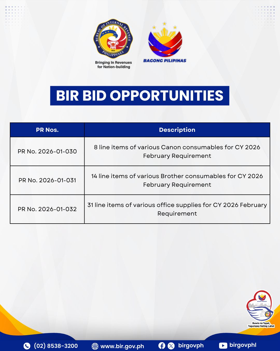 Bureau - Bid Opportunities - National Office CY 2026 PR No. 2026-01-030 ...