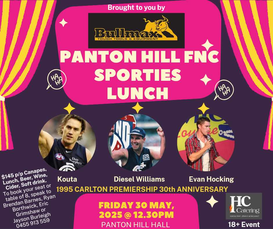 Panton - 🏐🎾BOOKINGS NOW OPEN🏉🏏 The 2025 Bullmax. SPORTIES LUNCH is ...