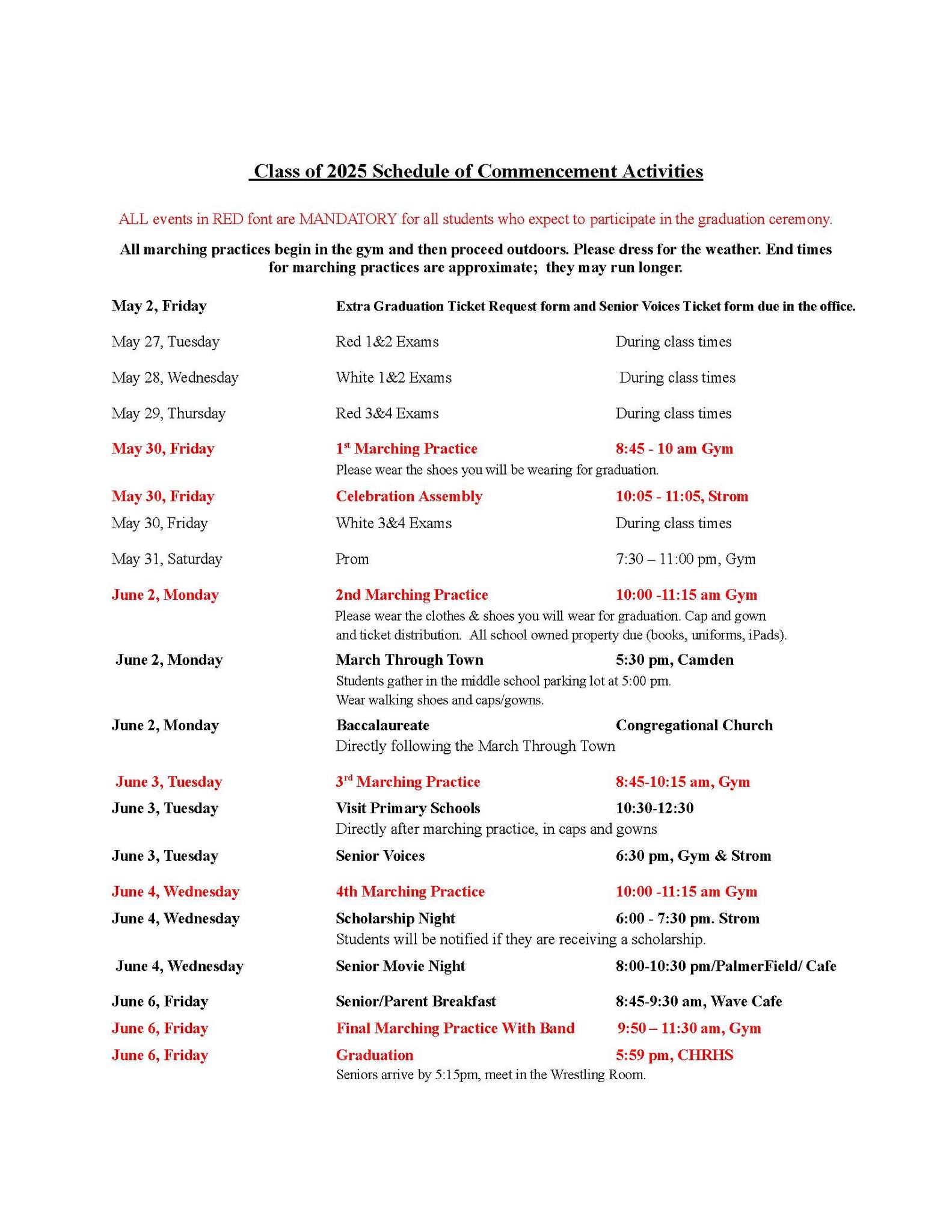 Camden - Class of 2025 Schedule of Commencement Events. Congratulations ...