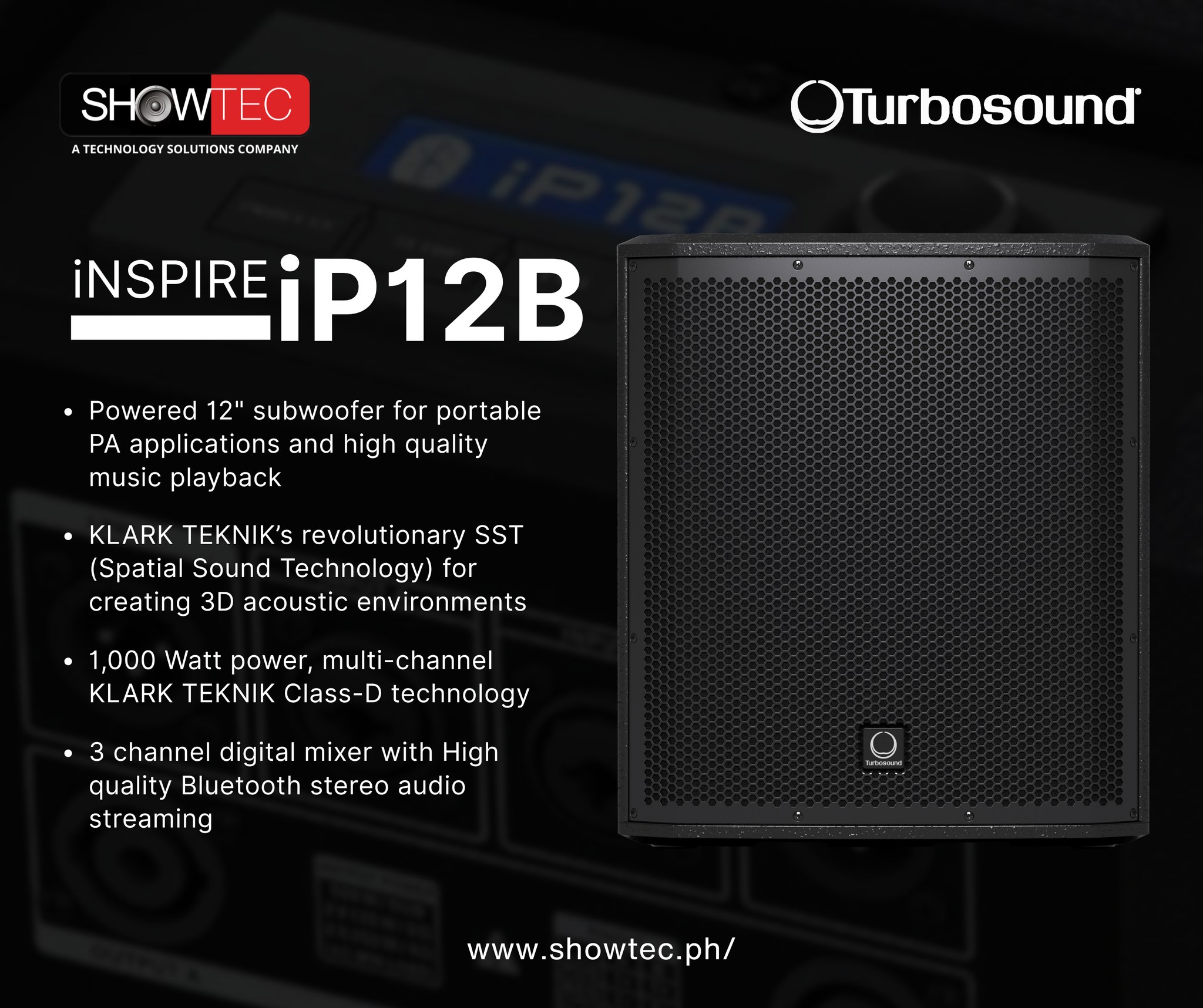 Showtec - The 1,000-Watt INSPIRE iP12B powered subwoofer produces high ...