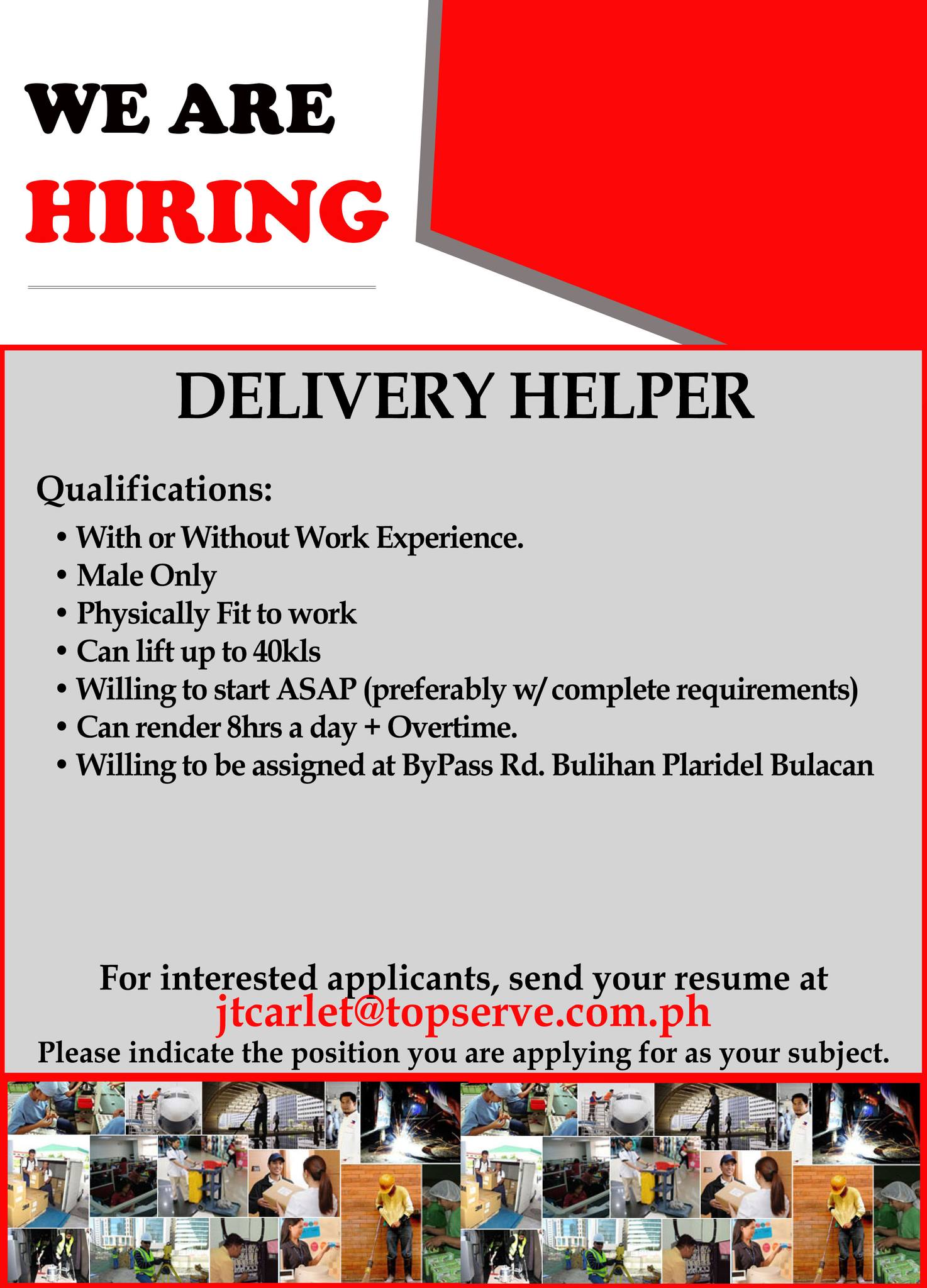 Topserve - Join #TeamTopserve as a DELIVERY HELPER 📩 Apply online: Send ...