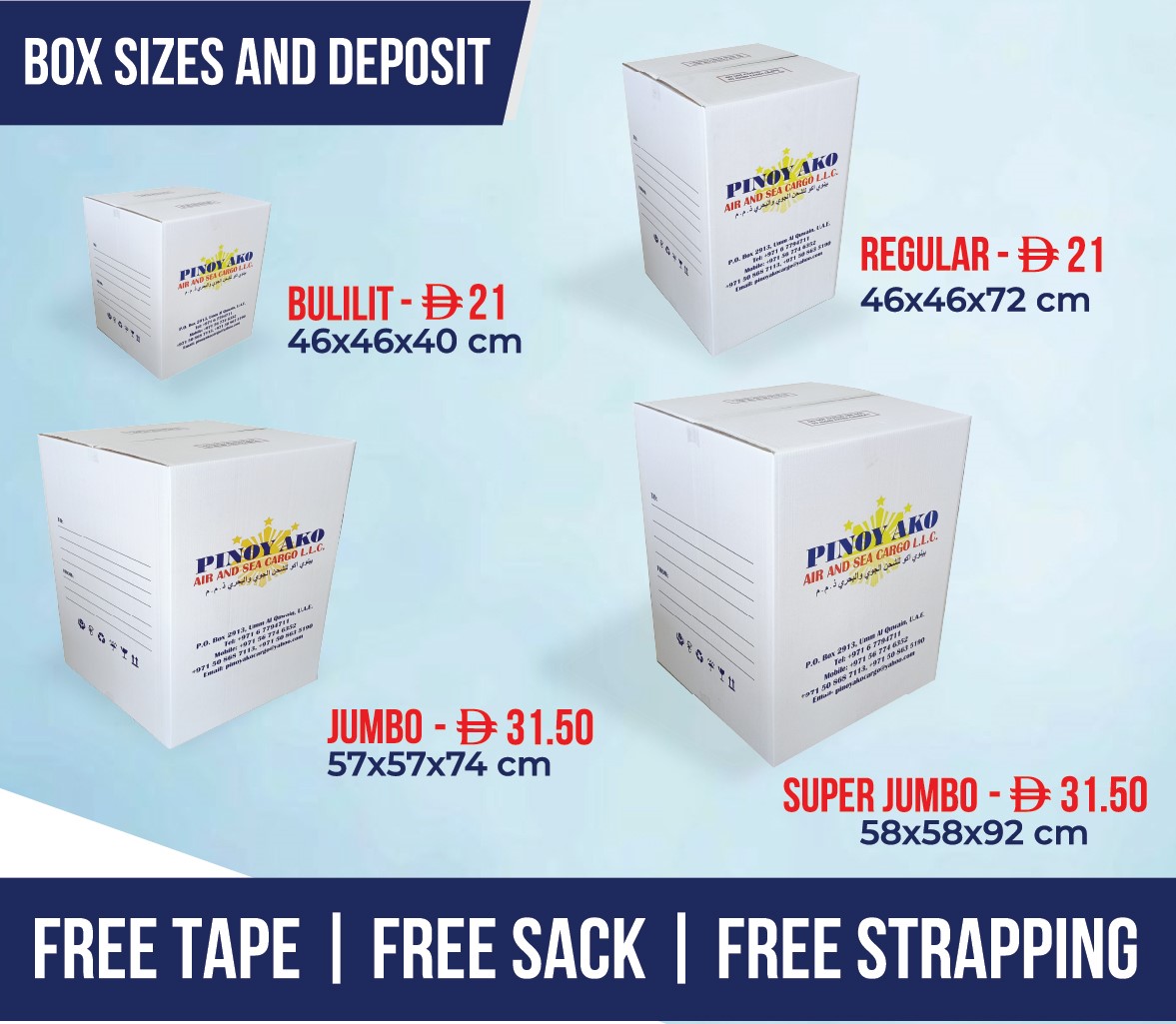 Pinoy - PINOY AKO BOX SIZES 📦 For box delivery and pick-up, please call ...