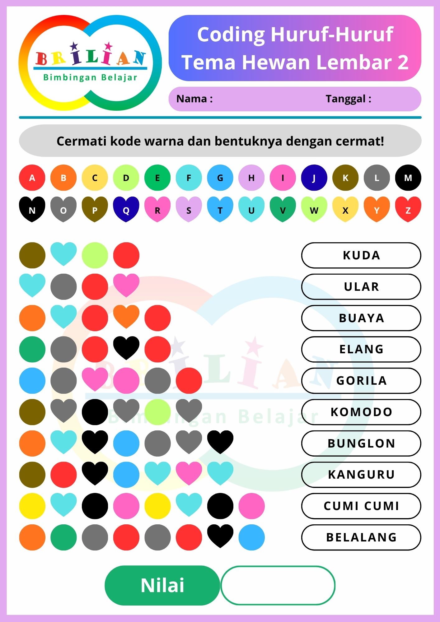 Coding Huruf Tema Hewan... - Bimbingan Belajar Brilian | Facebook