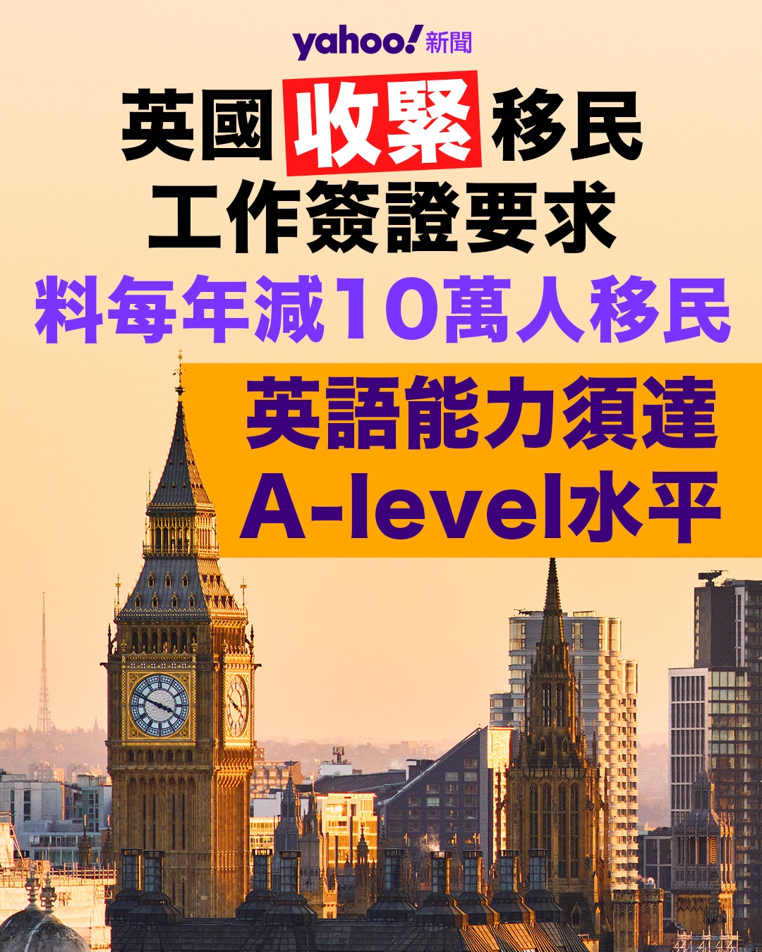 Yahoo - 【Yahoo新聞報道】英國政府近日宣布，部分外來移民若要在英國工作，未來須具備相當於 A-level 程度的英語能力。新規定將 ...