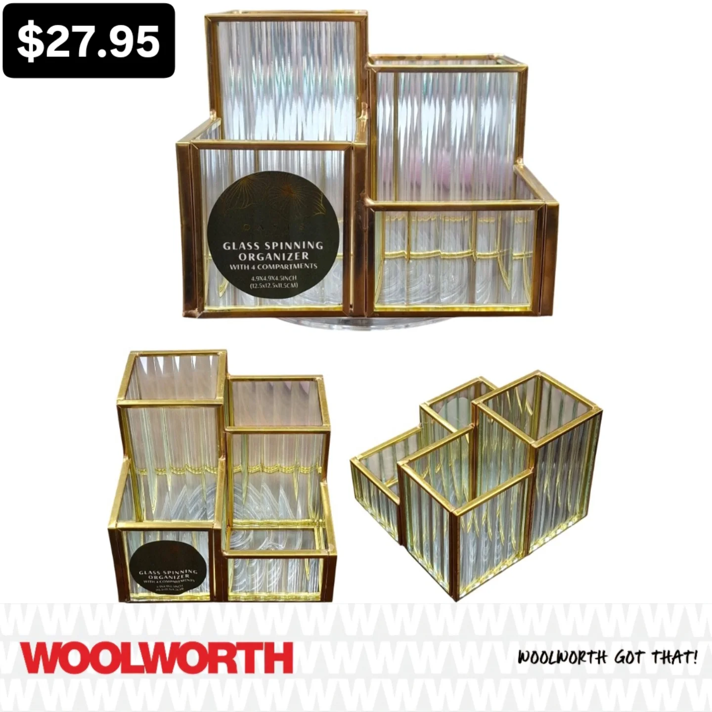 GLASS SPINNING ORGANIZER. SIZE