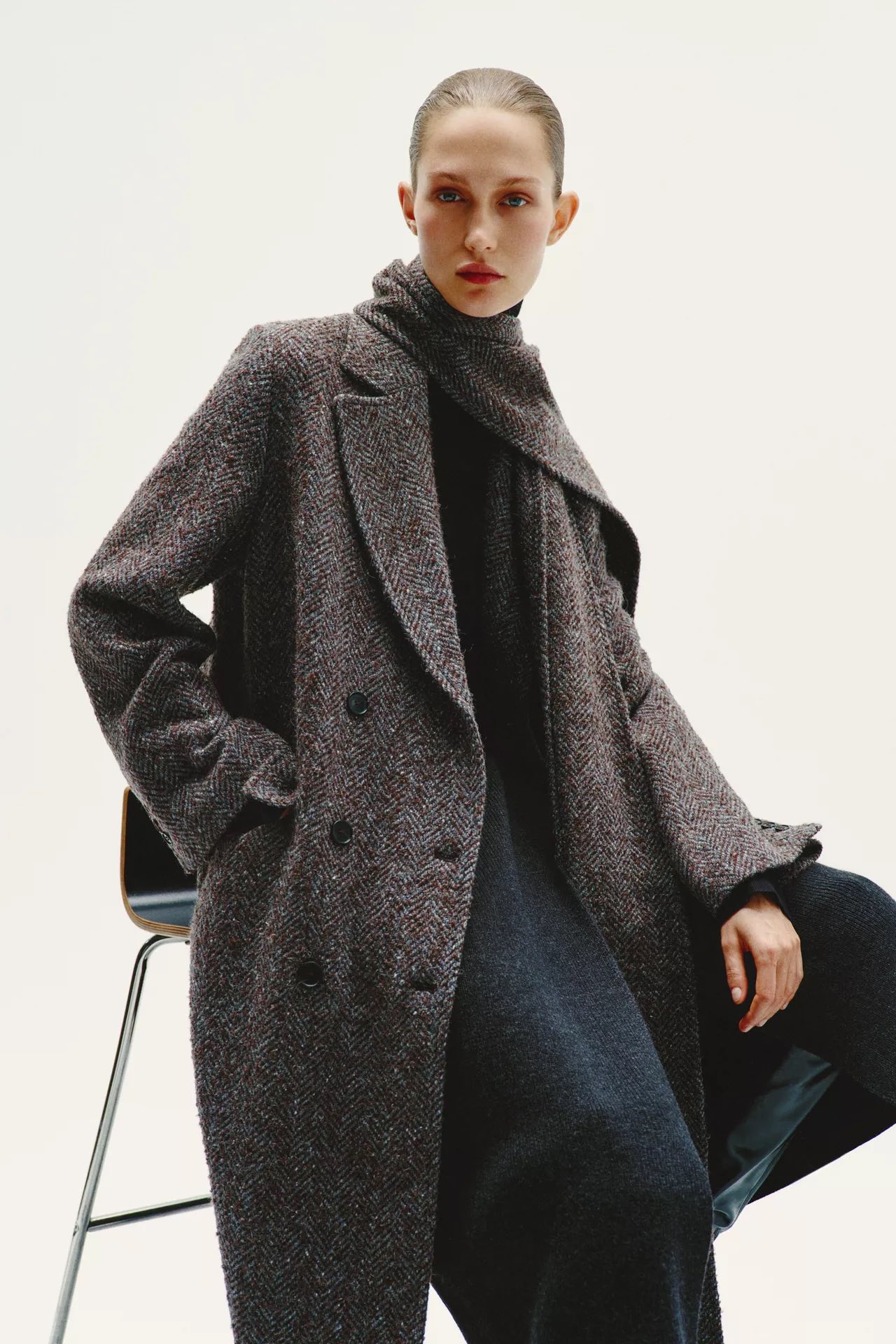 Manteau Zara Avec écharpe Intégrée En Laine - Taille S, Bleu, Court - Neuf Avec étiquettes Pour Automne/hiver