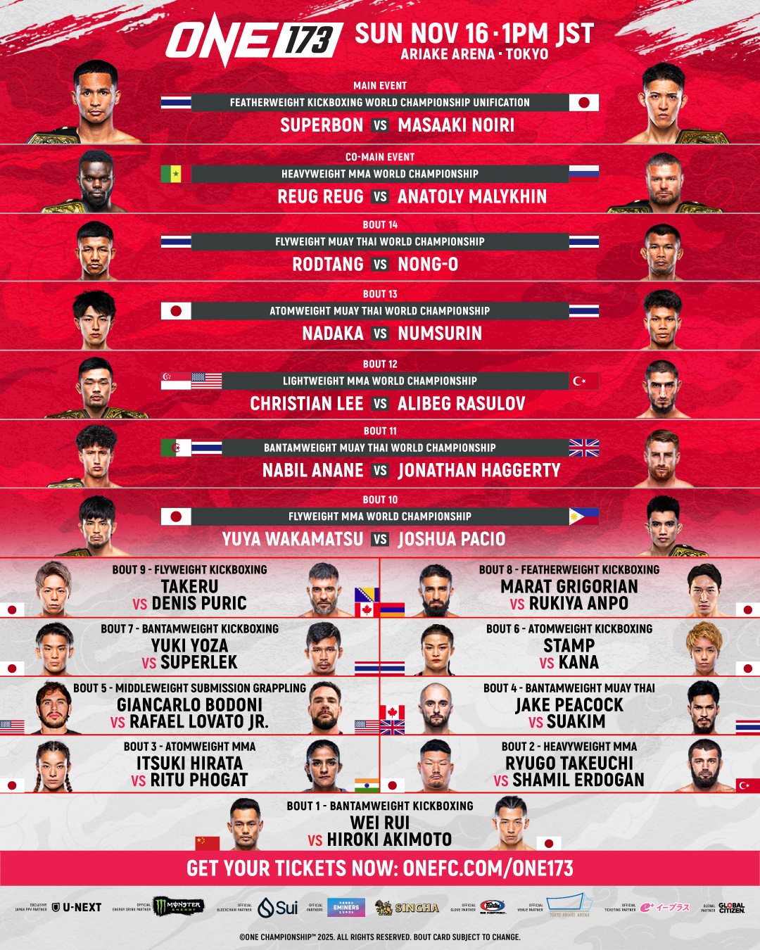 Full fight card for ONE 