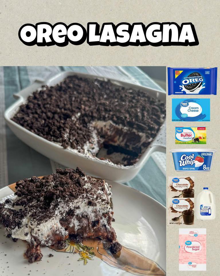 Andrea - Oreo Lasagna 1. Take a party pack of Oreos and crunch up two ...