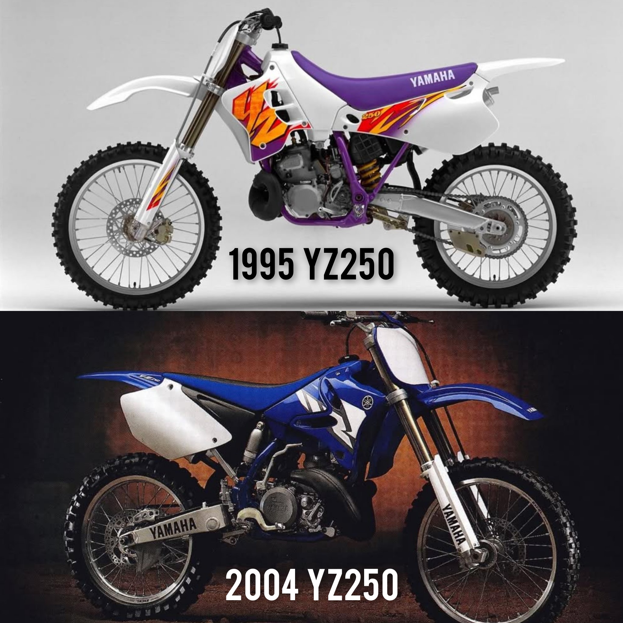 Vintage motocross bikes from 1996 and 1998