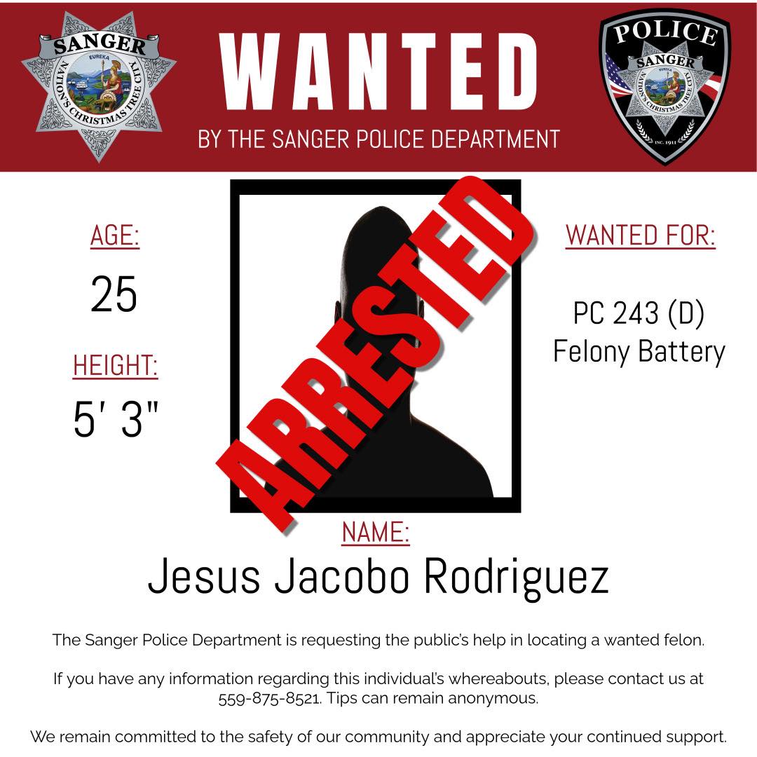 UPDATE: SUSPECT ARRESTED 🚨... - Sanger Police Department | Facebook